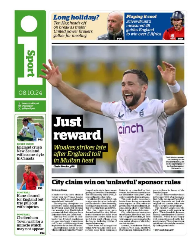 The back page of Tuesday's I paper