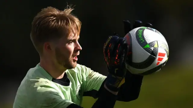 Goalkeeper Caoimhin Kelleher during a Republic of Ireland training session at the National Training Centre in Dublin