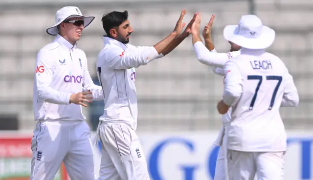 Shoaib Bashir celebrates a wicket