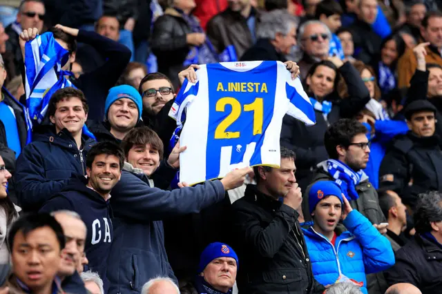 Espanyol suporters with Andres Iniesta jersey