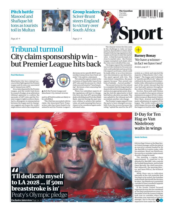 The back page of Tuesday's edition of The Guardian