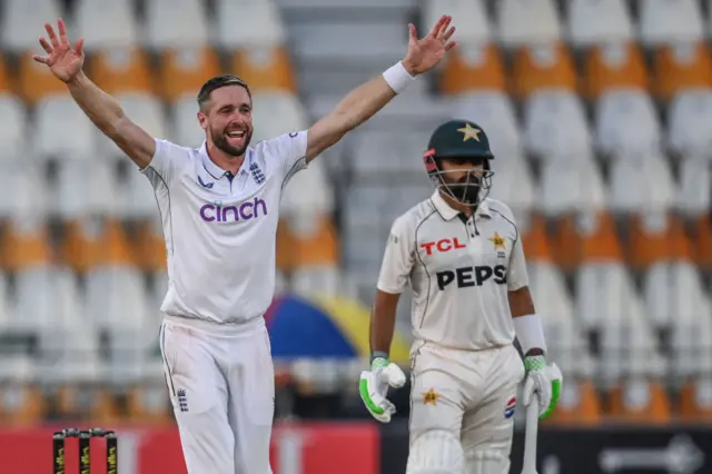 England's Chris Woakes in Test v Pakistan in Multan