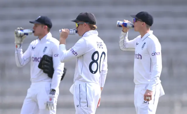 England players have a drink