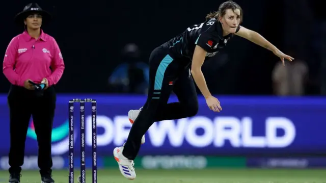 Rosemary Mair bowling for New Zealand