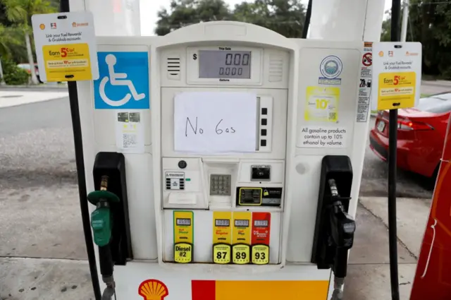 A gas station runs out of fuel as residents evacuate before for Hurricane Milton