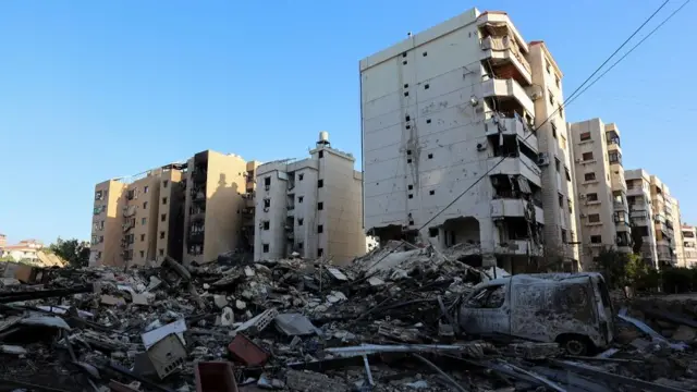 A view shows a damaged site in the aftermath of Israeli strikes on Beirut's southern suburbs, amid the ongoing hostilities between Hezbollah and Israeli forces, in Lebanon, October 8, 2024.