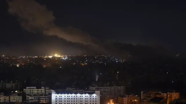 Smoke rises over Rafik Hariri International Airport as a result of an Israeli airstrike at Dahieh in the southern suburb of Beirut, Lebanon, 08 October 2024