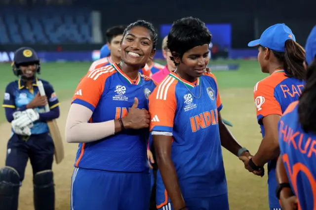 India's players celebrate following their World Cup win over Sri Lanka