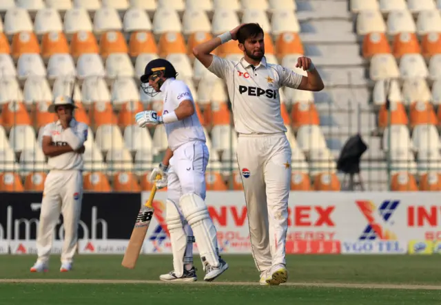 Pakistan's Shaheen Shah Afridi reacts