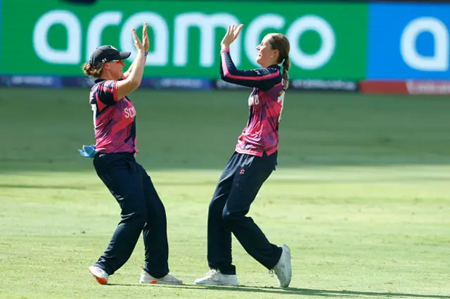 Darcey Carter of Scotland celebrates the wicket of Anneke Bosch