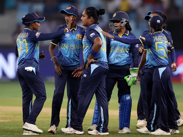 Chamari Athapaththu of Sri Lanka celebrates with team mates after running out Smriti Mandhana