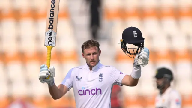 Joe Root reaches his century during day three of the first Test match between Pakistan and England