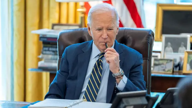 .S. President Joe Biden speaks on the phone with Israeli Prime Minister Benjamin Netanyahu in the White House