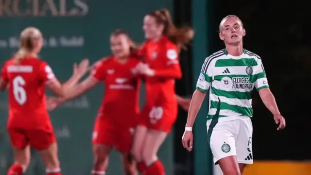 Natalie Ross looking disappointed while playing for Celtic against Twente in the Women's Champions League