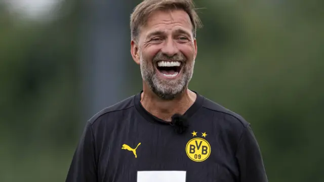 Jurgen Klopp smiling during Borussia Dortmund training