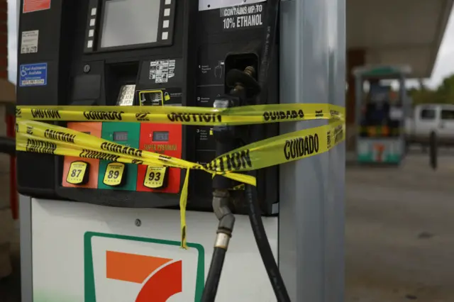 A view of a gas station that ran out of fuel before the arrival of Hurricane Milton, in Orlando,