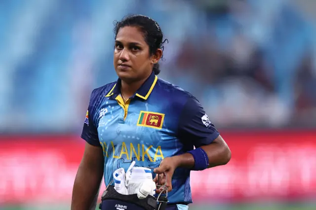 Chamari Athapaththu of Sri Lanka leaves the field