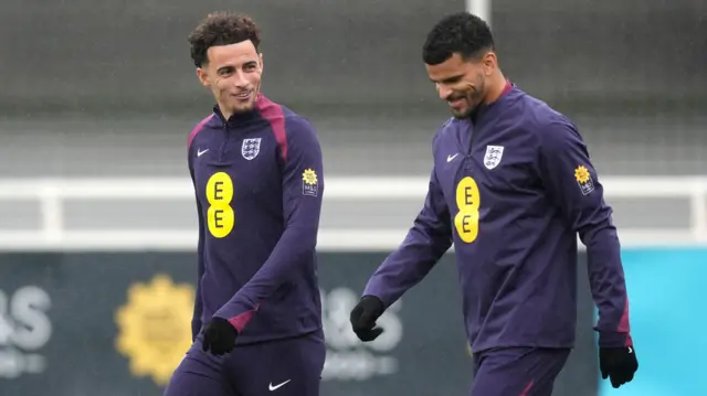 Curtis Jones with Dominic Solanke at England training on Wednesday