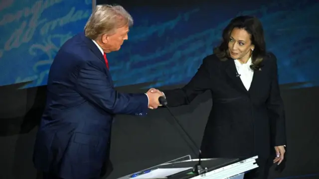 Trump and Harris shake hands at their first and only debate