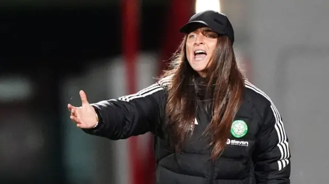 Celtic manager Elena Sadiku shouts at her players during their Women's Champions League defeat by Twente