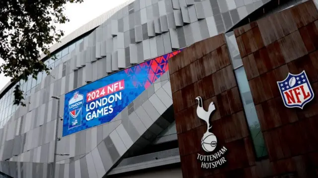 External picture of Tottenham Hotspur Stadium with NFL signage