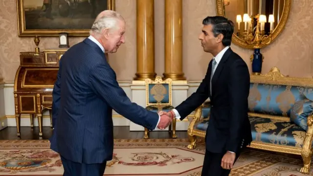 King Charles III welcomes Rishi Sunak during an audience at Buckingham Palace, London, where he invited the newly elected leader of the Conservative Party to become Prime Minister and form a new government.