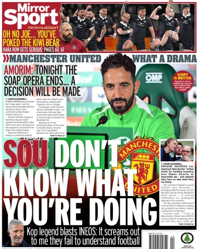 Back page of the Daily Mirror on 1 November 2024