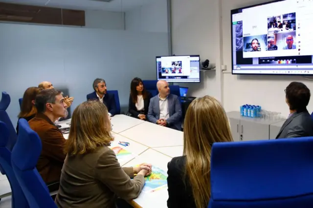 Spanish Prime Minister Pedro Sanchez visiing the headquarters of Spain's national weather agency