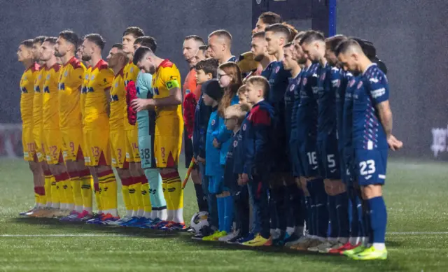 KIRKCALDY, SCOTLAND - NOVEMBER 01: The teams line up before kick off during a William Hill Championship match between Raith Rovers and Ayr United at Stark's Park, on November 01, 2024, in Kirkcaldy, Scotland. (Photo by Ross Parker / SNS Group)