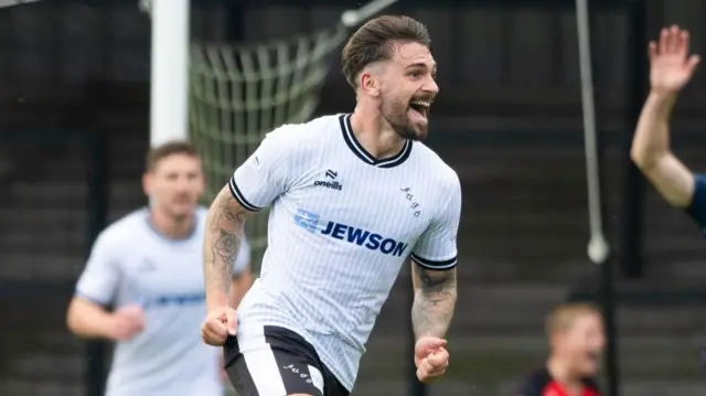 AYR, SCOTLAND - SEPTEMBER 08: Ayr's George Oakley celebrates scoring to make it 3-2 during an SPFL Trust Trophy match between Ayr United and Raith Rovers at Somerset Park, on September 08, 2024, in Ayr, Scotland. (Photo by Paul Devlin / SNS Group)