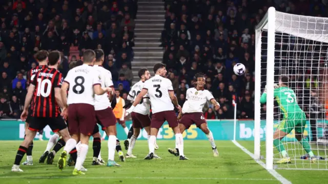 Ederson of Manchester City makes a save during the Premier League match between AFC Bournemouth and Manchester City at the Vitality Stadium