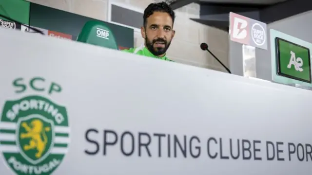 Sporting coach Ruben Amorim speaking at a news conference