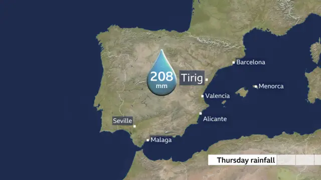 Map shows heaviest rain the the Castellon region