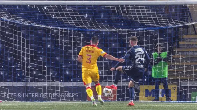 KIRKCALDY, SCOTLAND - NOVEMBER 01: Raith Rovers' Lewis Jamieson scores to make it 1-0 during a William Hill Championship match between Raith Rovers and Ayr United at Stark's Park, on November 01, 2024, in Kirkcaldy, Scotland. (Photo by Ross Parker / SNS Group)