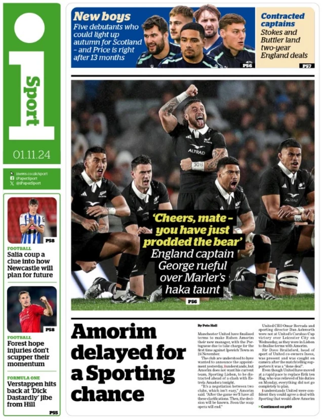 Back page of the i on 1 November 2024