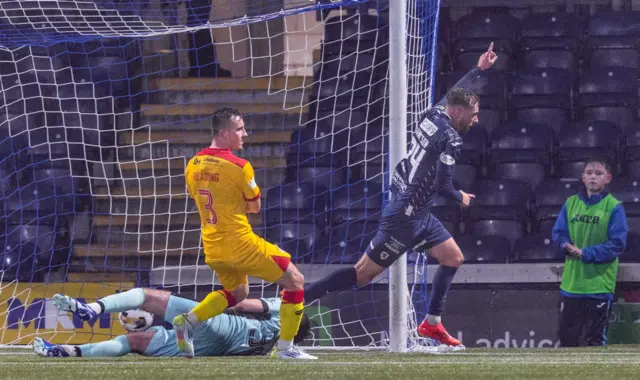 KIRKCALDY, SCOTLAND - NOVEMBER 01: Raith Rovers' Lewis Jamieson celebrates after scoring to make it 2-0 during a William Hill Championship match between Raith Rovers and Ayr United at Stark's Park, on November 01, 2024, in Kirkcaldy, Scotland. (Photo by Ross Parker / SNS Group)