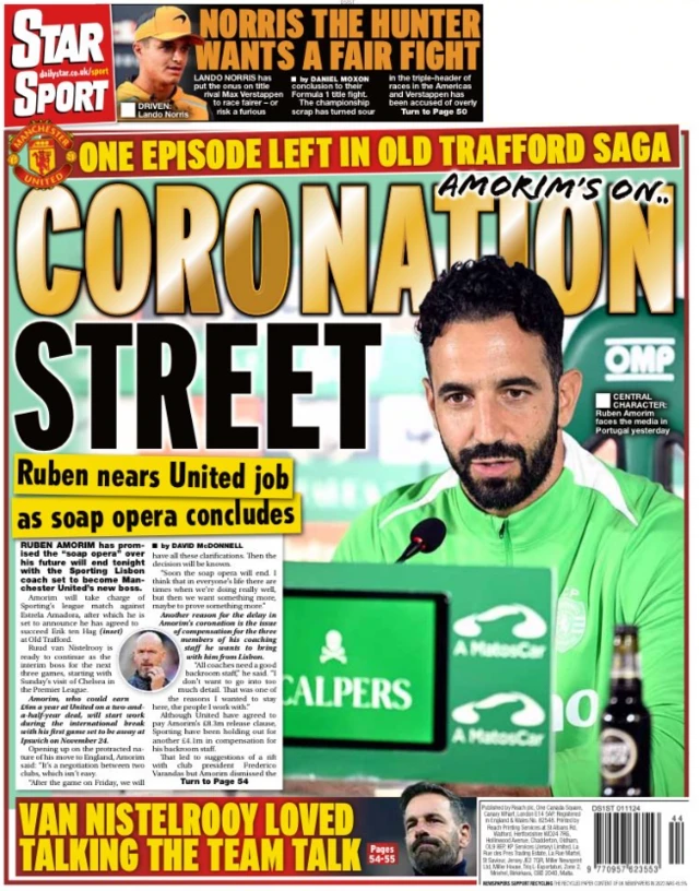 Back page of the Daily Star on 1 November 2024