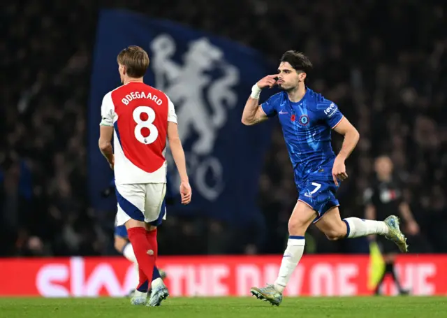 Pedro Neto celebrates after scoring against Arsenal