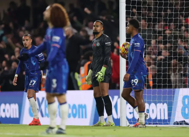 Chelsea goalkeeper Robert Sanchez looks on after conceding v Arsenal