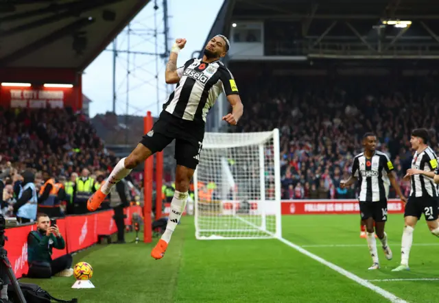 Joelinton scores for Newcastle against Nottingham Forest