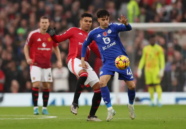 Casemiro battles v Leicester City