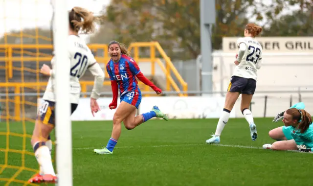 Paige-Riley screams in delight after putting Palace in front v Everton