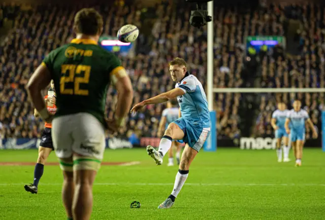 Scotland's Finn Russell takes a penalty during The Famous Grouse Nations Series match between Scotland and South Africa at Scottish Gas Murrayfield