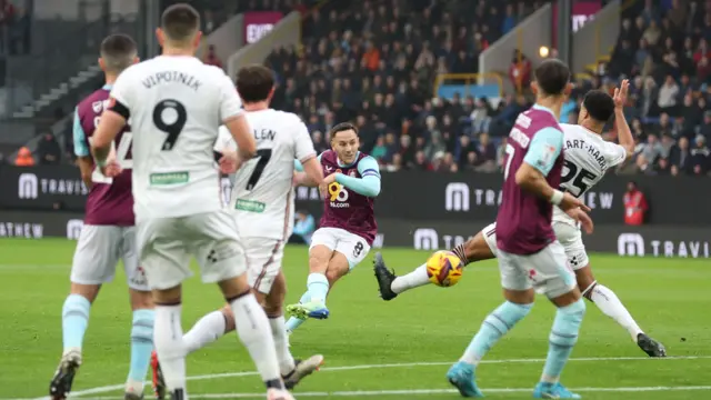 Josh Brownhill of Burnley has his shot saved