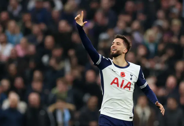 Bentancur celebrates after scoring for Spurs