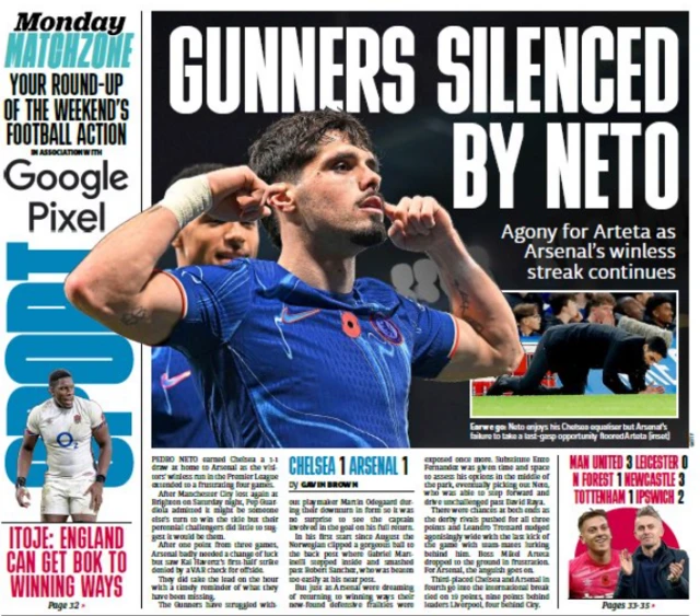 The back page of Monday's Metro