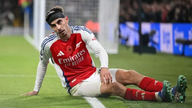 Kai Havertz of Arsenal reacts against Chelsea.