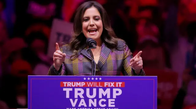 Elise Stefanik, U.S. Representative, speaks during a rally for Republican presidential nominee and former U.S. President Donald Trump at Madison Square Garden