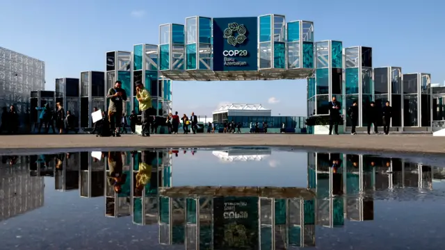 The entrance gateway for guests at the venue of the UN Climate Change Conference COP29 in Baku,