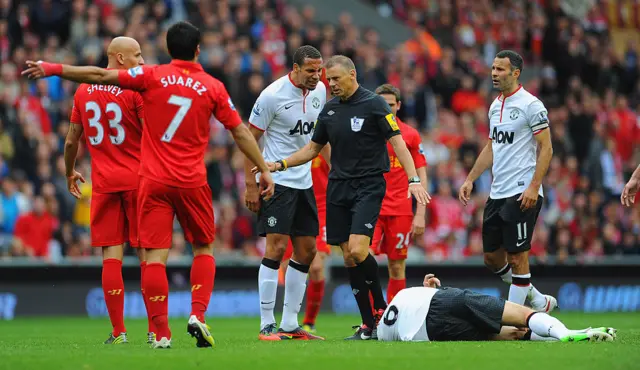 Mark Halsey refereeing Liverpool v Manchester united in 2012